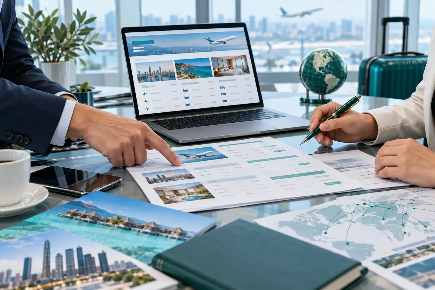Travel professionals comparing supplier agreements and negotiated rates